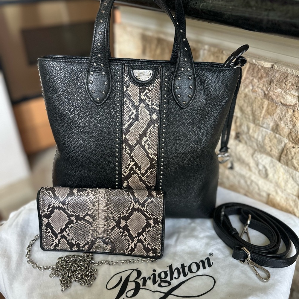 Brighton Black and Snake Print Tote Set